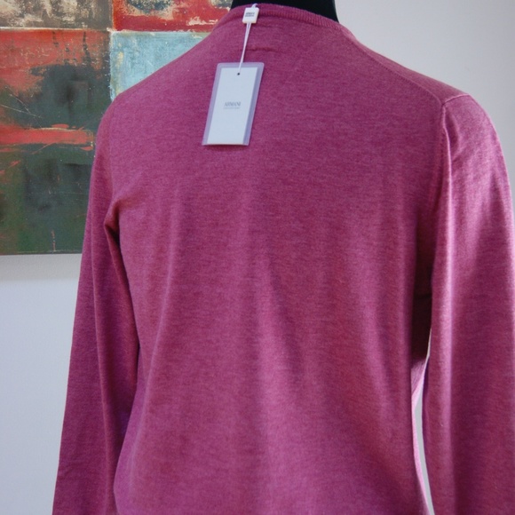 New Armani Collezioni V Neck Sweater Dust Pink Wool Pullover - Picture 2 of 6